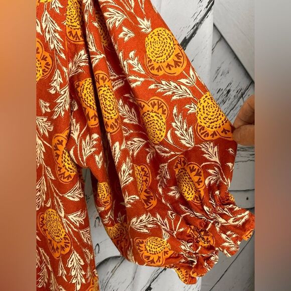 Rachel Zoe Orange Floral Peasant Top M - Picture 5 of 9